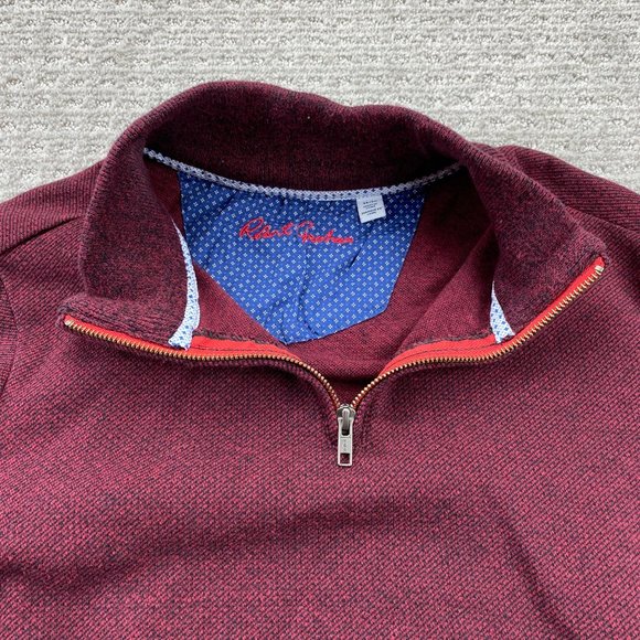 Robert Graham Sweater Men Extra Large XL Burgundy Knit 1/4 Zip Embroidered Cozy - Picture 3 of 9